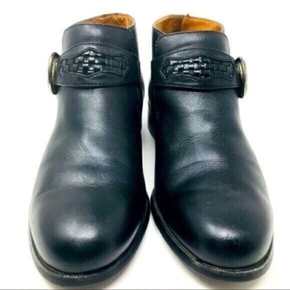 Ariat Black leather ankle boots US 6.5B BoxP buckle weaved leather western - Picture 2 of 6